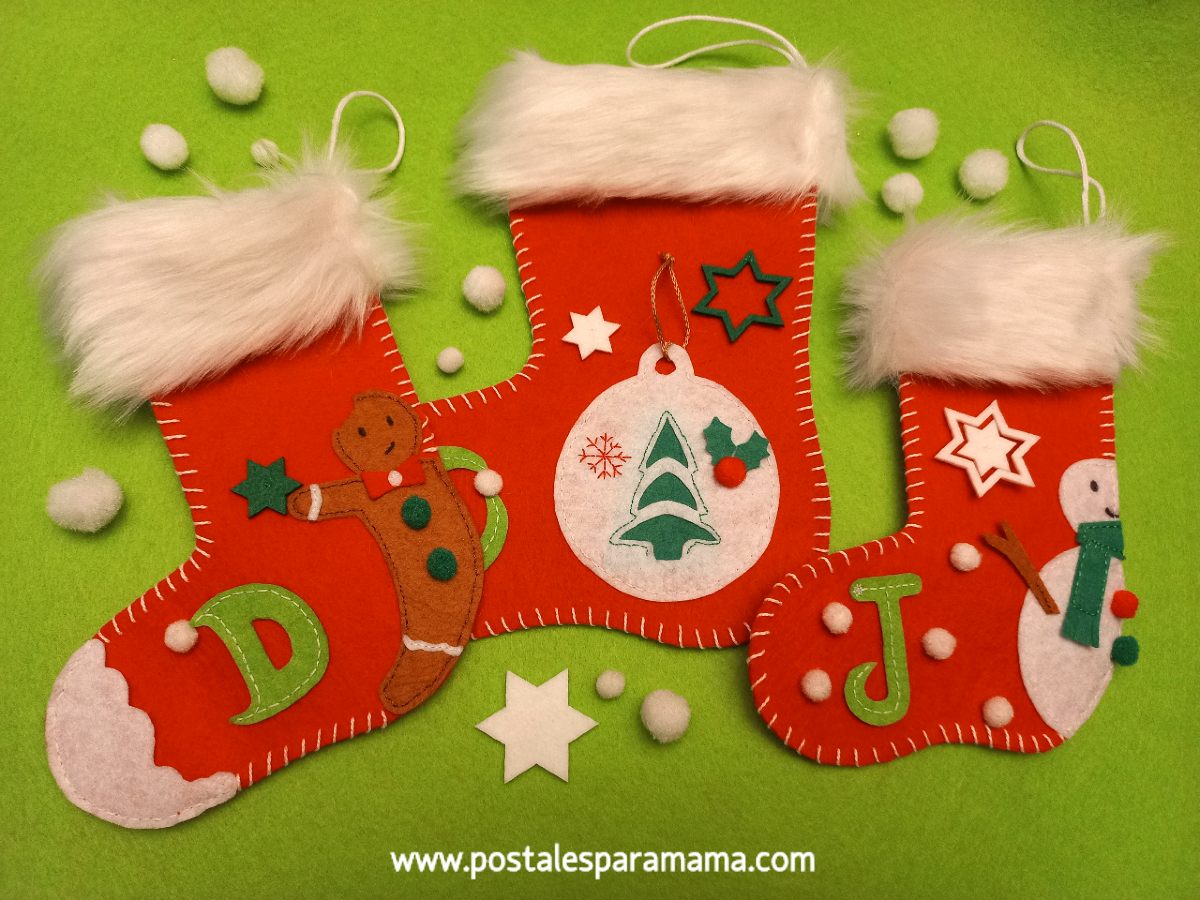 Calcetín navideño fieltro - Postales para Mamá